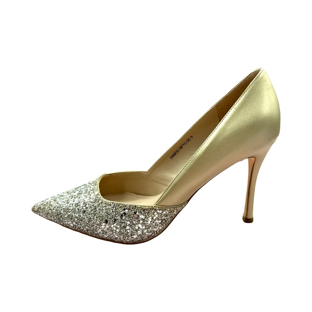 Gold Glitter Pointed Toe Pumps Womens Size 9 Stiletto Evening Party Heels - Picture 4 of 13